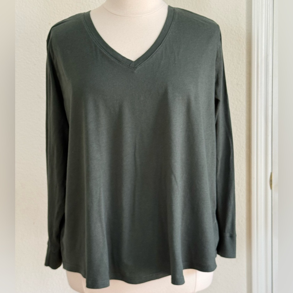 Terra & Sky V-Neck Long Sleeve Top - Evergreen 3X (24/26)